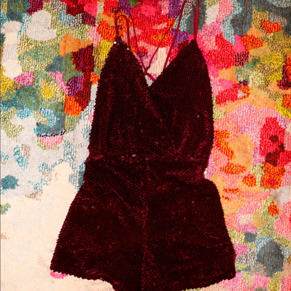 Kendall + Kylie Maroon Sequin Velvet Romper